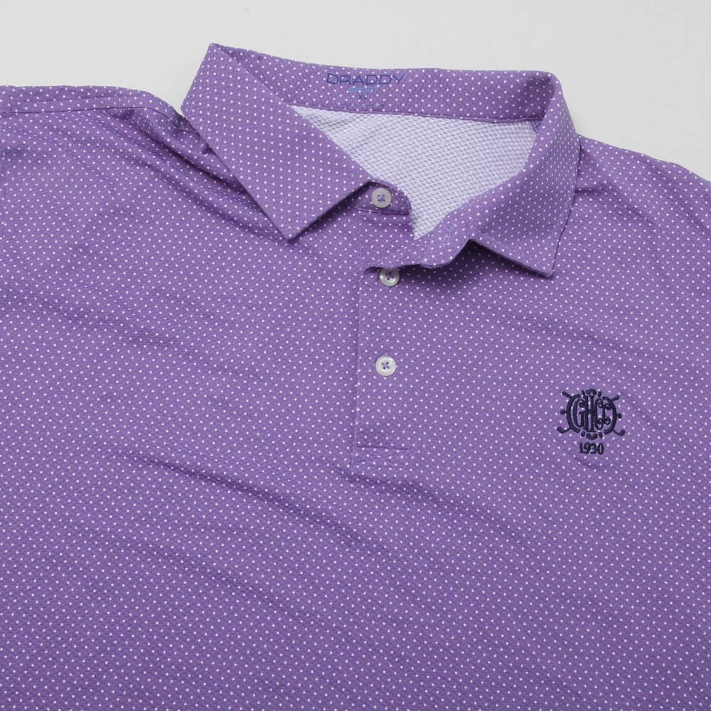 Draddy Sport Men's XL Purple Polka Dot Polo Shirt Performance Green Hills CC